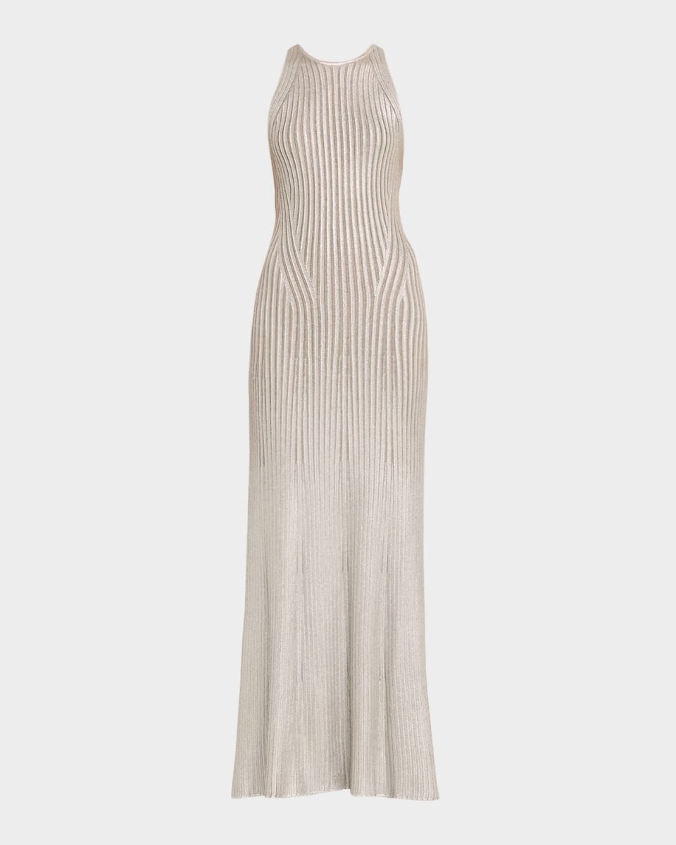 Foil-Print Sleeveless Open-Back Dress